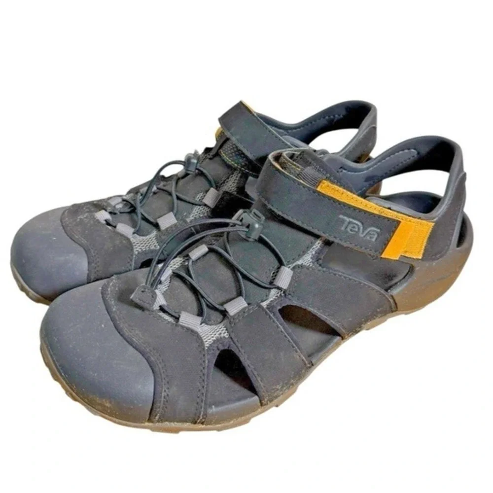 Teva Flintwood Mens 12 Pre-Owned Hiking Water Shoes Black Yellow 1118941 Sandals